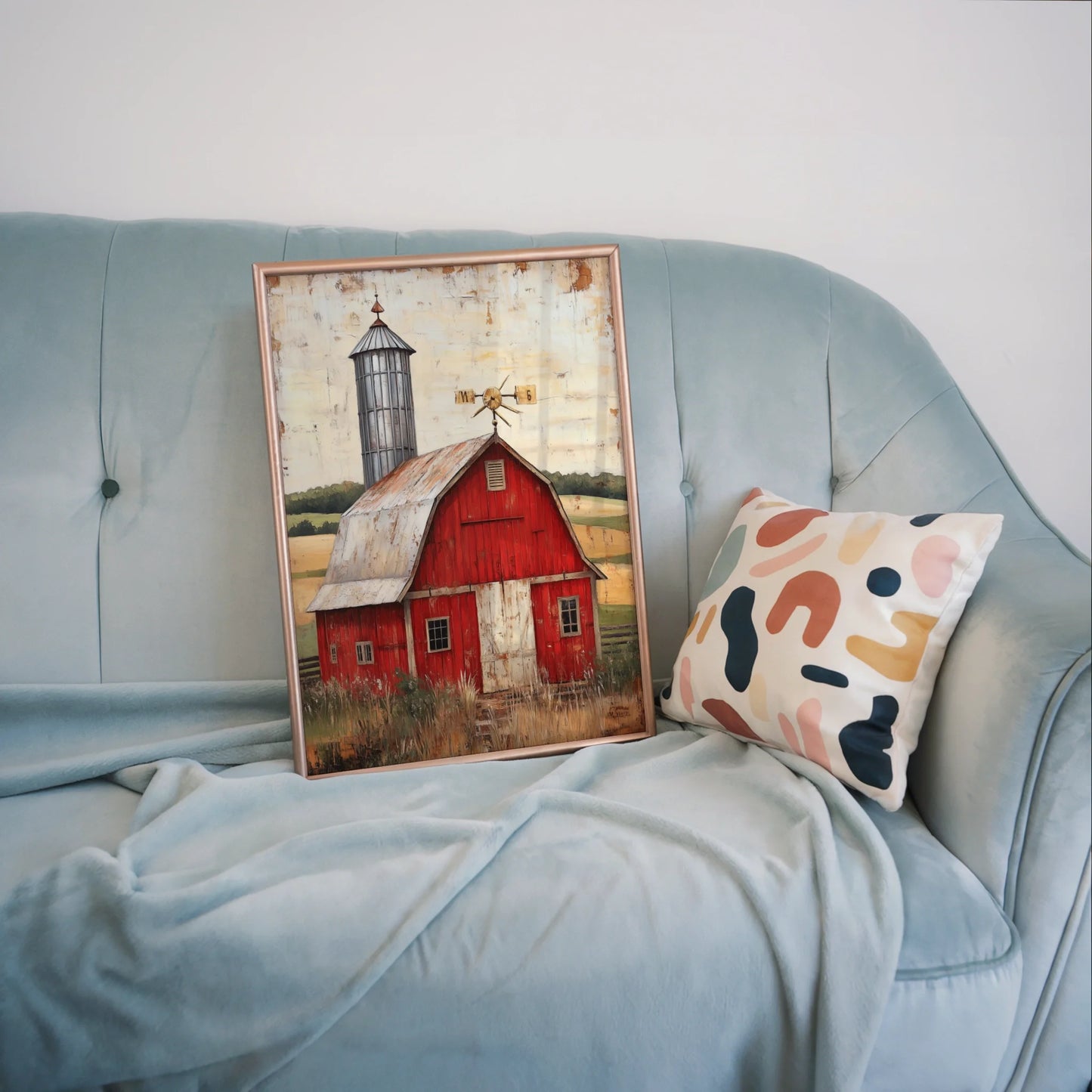 Red Barn Farmhouse Silver Silo Checkerboard in room