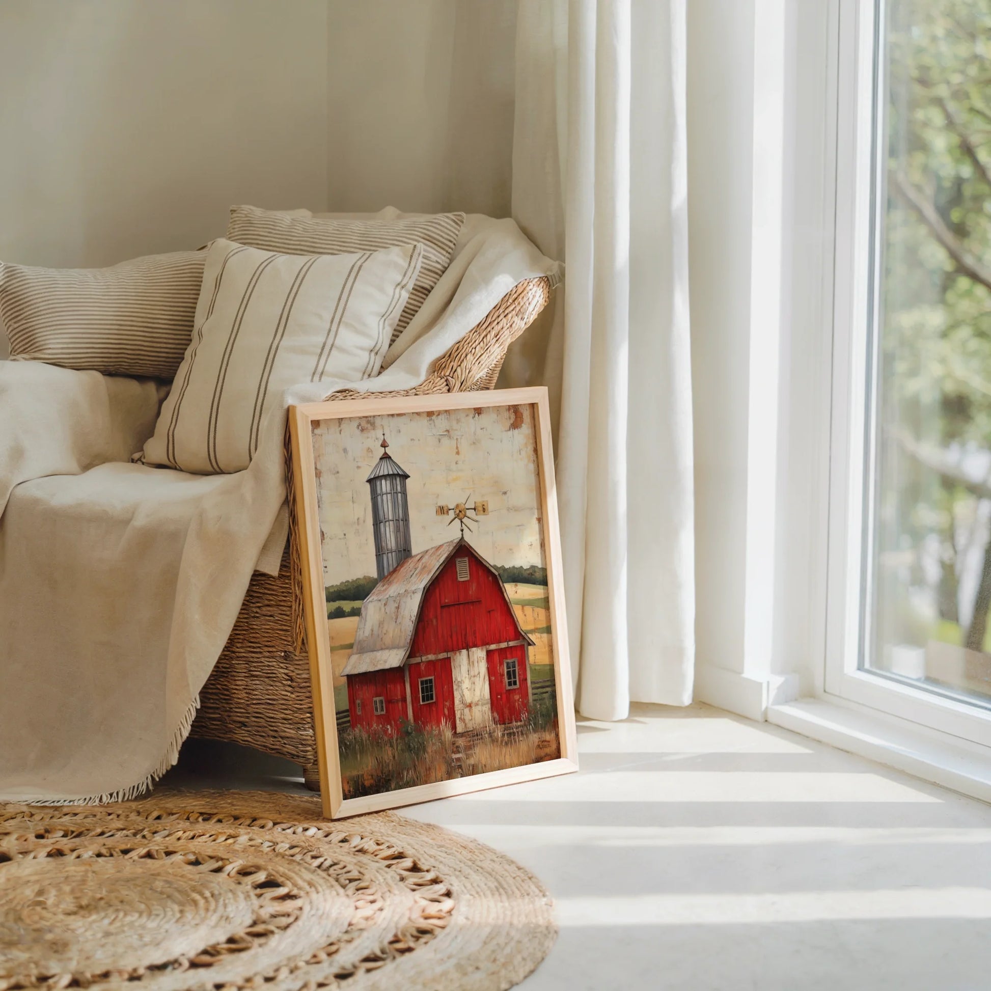 Red Barn Farmhouse Silver Silo Checkerboard in room