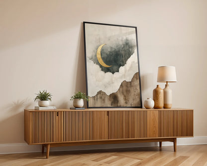 Gold Leaf Moon Art Weathered Wood Texture in room