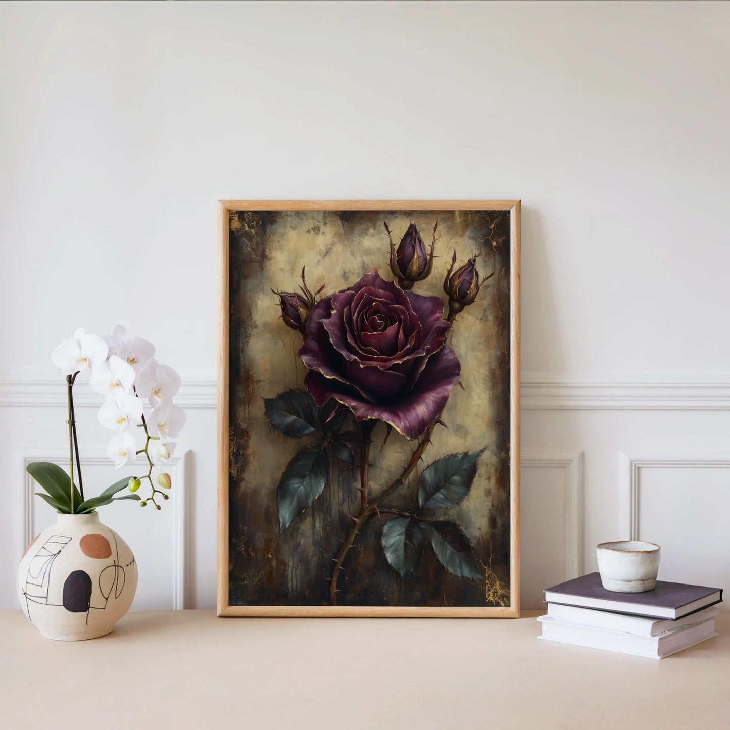 Dark Purple Rose Gothic Medieval Manuscript in room