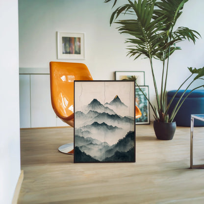 Asian Mountain Art Japandi Jade Mist Gold Peaks in room