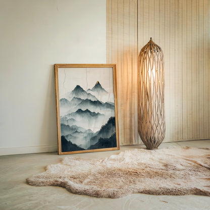 Asian Mountain Art Japandi Jade Mist Gold Peaks in room