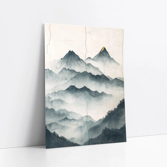 Asian Mountain Art Japandi Jade Mist Gold Peaks art print