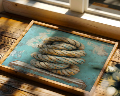 Nautical Rope Art Twisted Maritime Canvas Wall Art — Seafaring themed artwork displaying braided hemp fibers perfect for lake house interior design