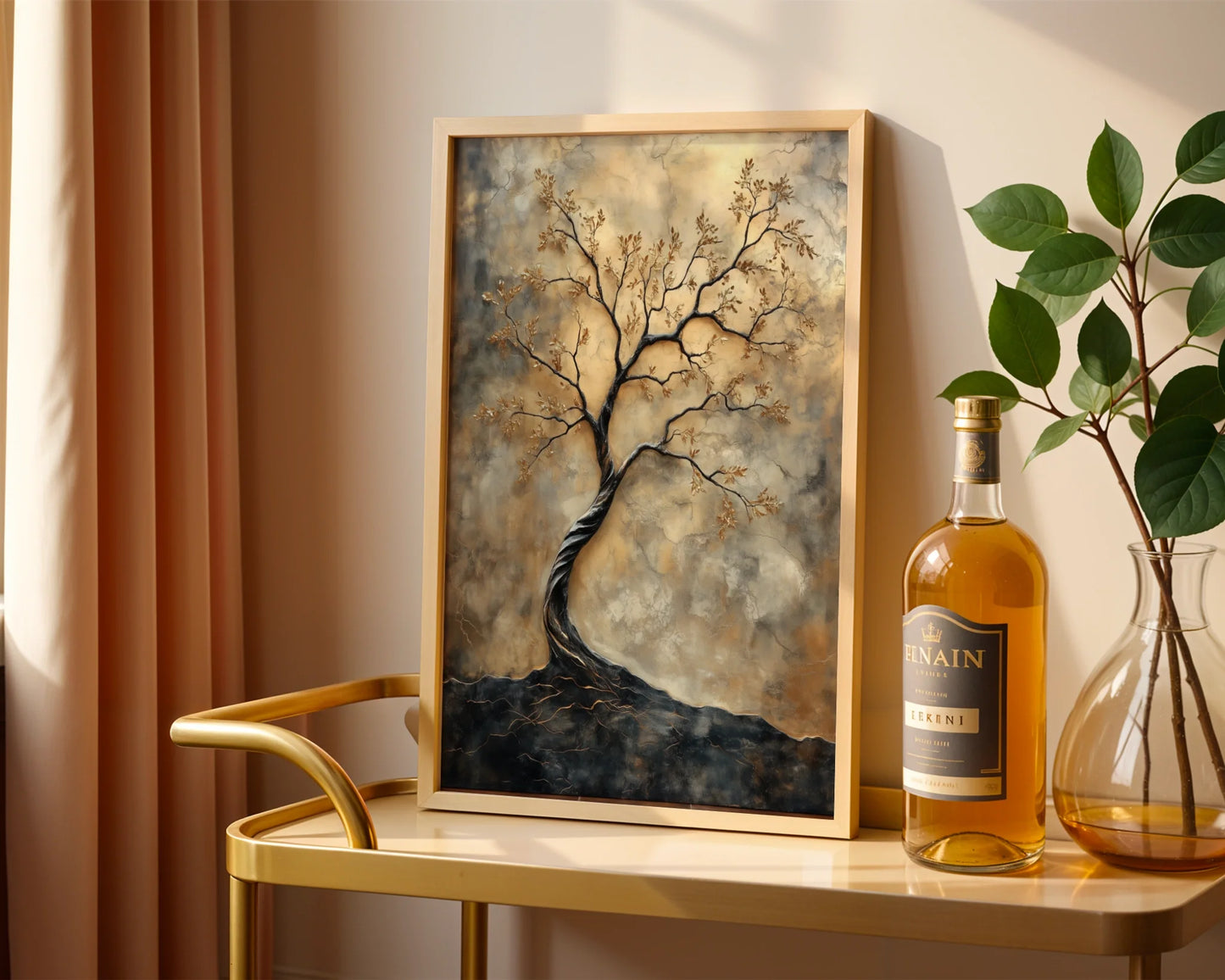 Twisted Tree Trunk Spiral Oak Golden Leaves in room