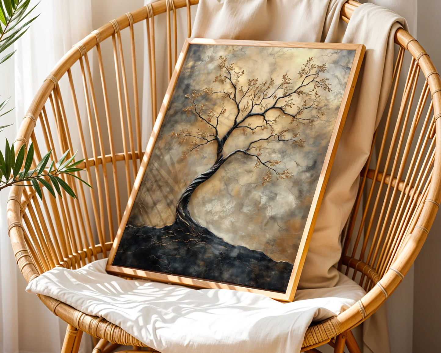 Twisted Tree Trunk Spiral Oak Golden Leaves in room