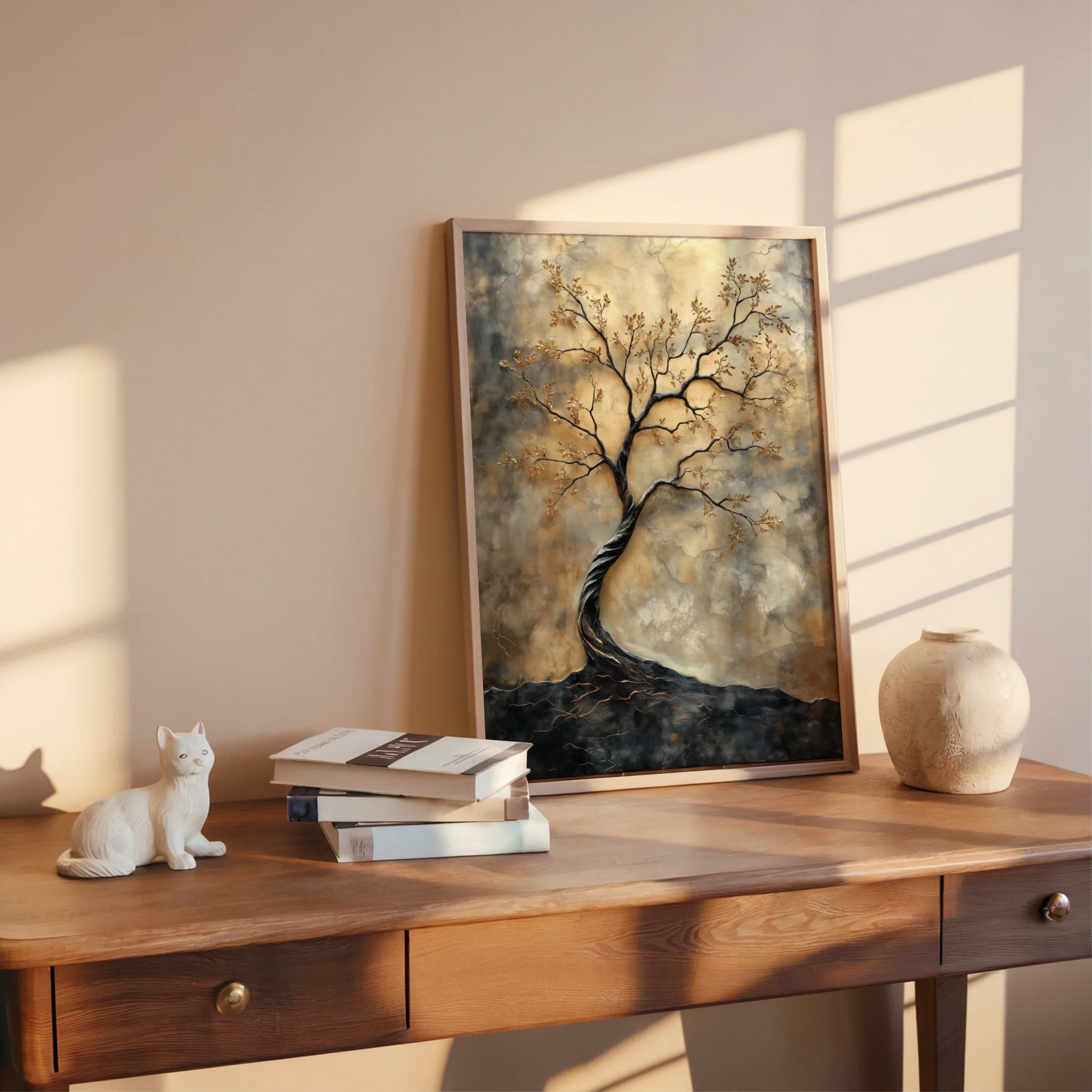 Twisted Tree Trunk Spiral Oak Golden Leaves in room