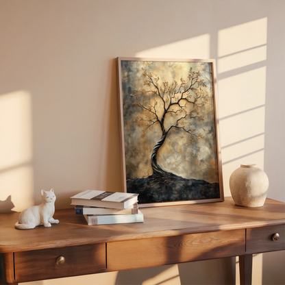 Twisted Tree Trunk Spiral Oak Golden Leaves in room
