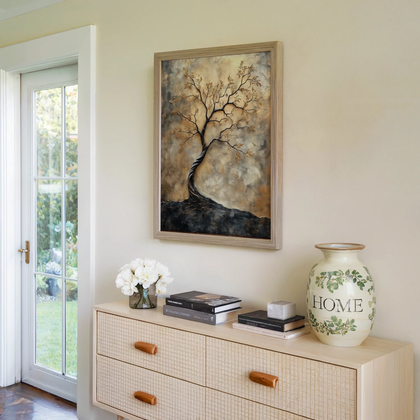 Twisted Tree Trunk Spiral Oak Golden Leaves in room