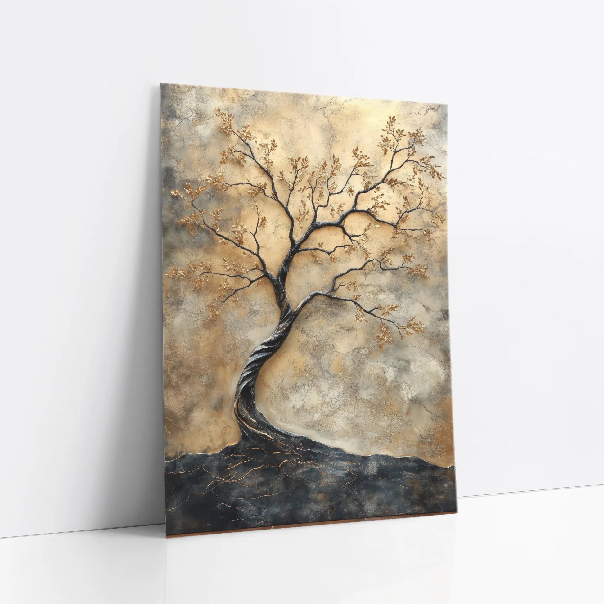 Twisted Tree Trunk Spiral Oak Golden Leaves art print