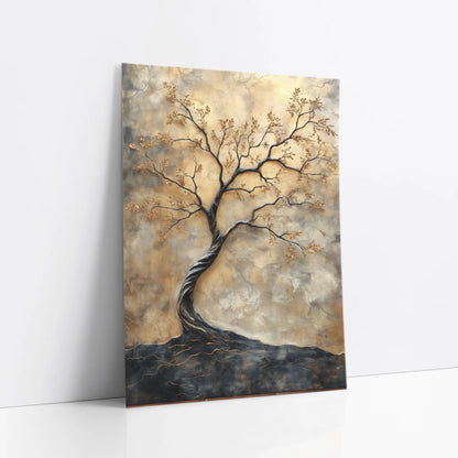Twisted Tree Trunk Spiral Oak Golden Leaves art print
