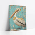 Coastal Bird Art - Pelican on Turquoise Planks Print art print