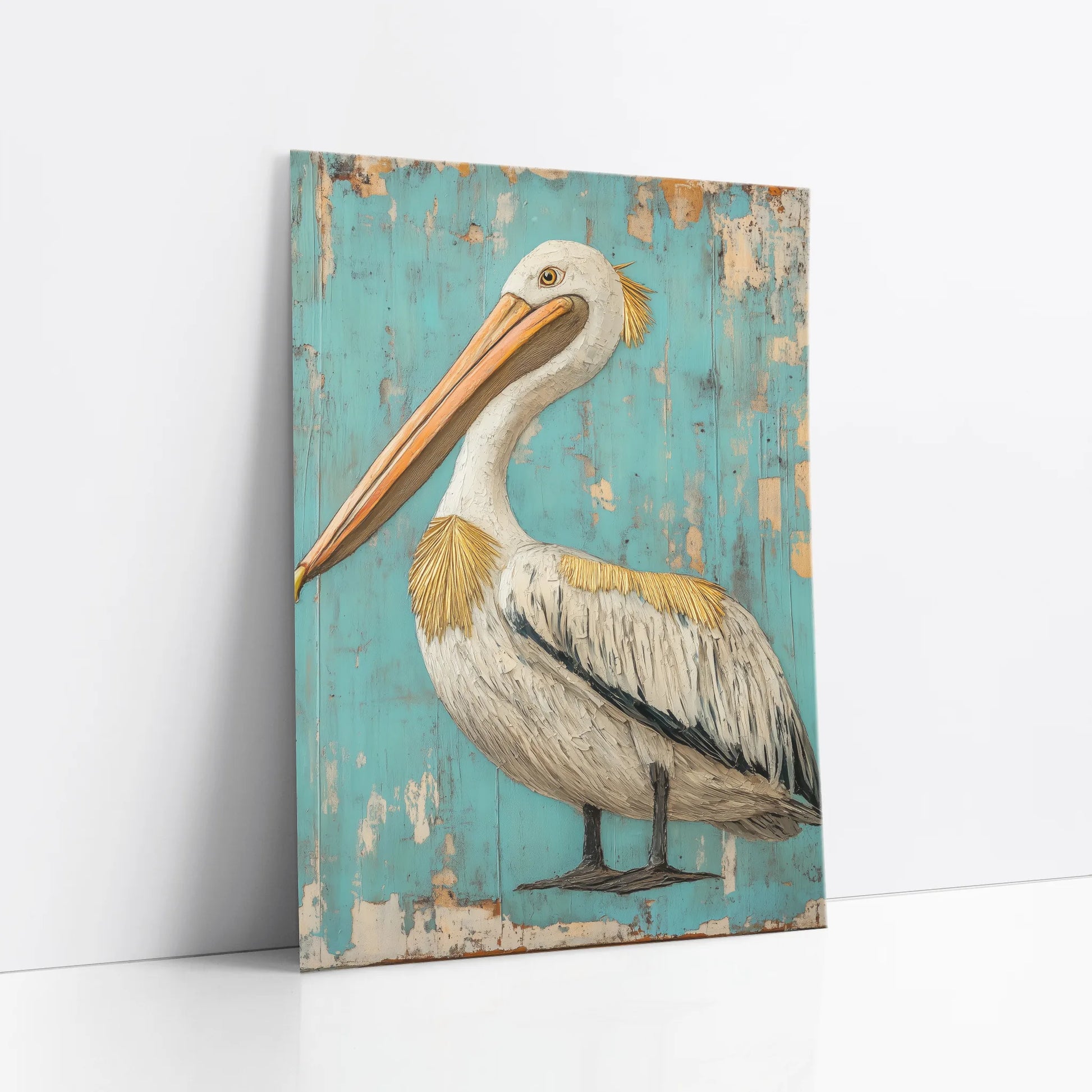 Coastal Bird Art - Pelican on Turquoise Planks Print art print