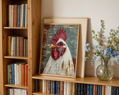 Rustic Rooster Art Barn Wood Farmhouse in room