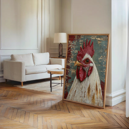 Rustic Rooster Art Barn Wood Farmhouse in room