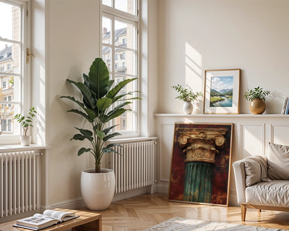 Classical Architecture Art Corinthian Capital Canvas Wall Art — Scholarly inspired canvas featuring time-worn architectural detail for intellectual home decor spaces