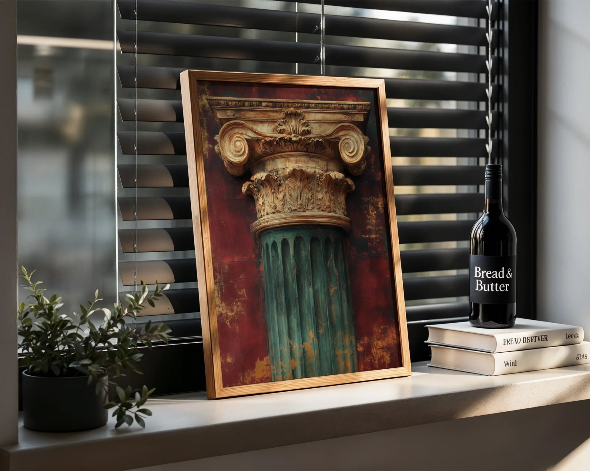 Classical Architecture Art Corinthian Capital Canvas Wall Art — Contemplative scholar's den artwork featuring decaying historical stonework on stretched canvas