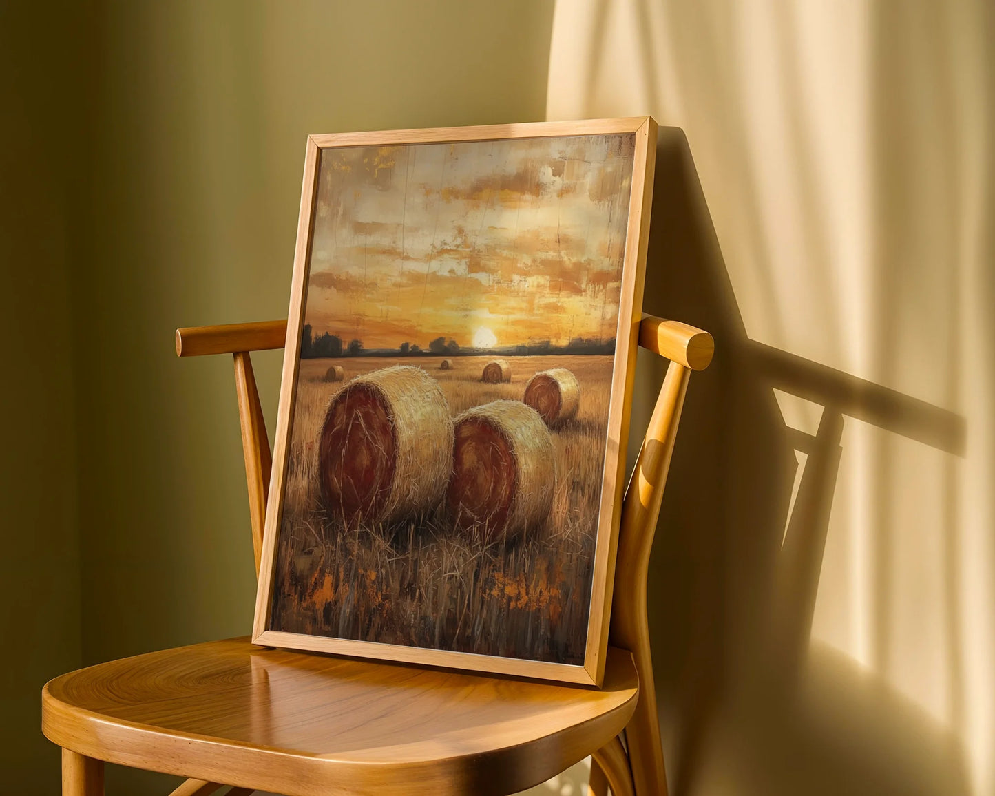 Rustic Farm Sunset Hay Bales Golden Stubble in room