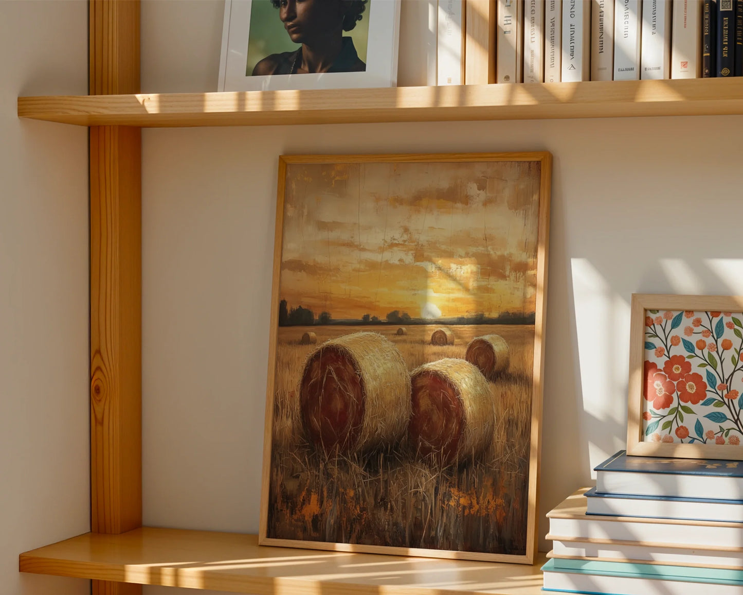 Rustic Farm Sunset Hay Bales Golden Stubble in room