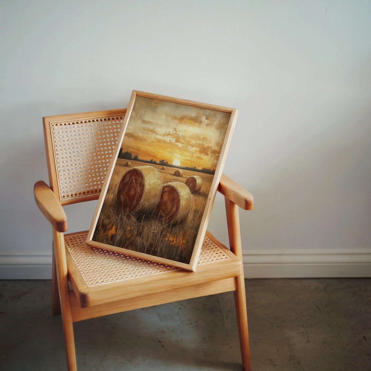 Rustic Farm Sunset Hay Bales Golden Stubble in room