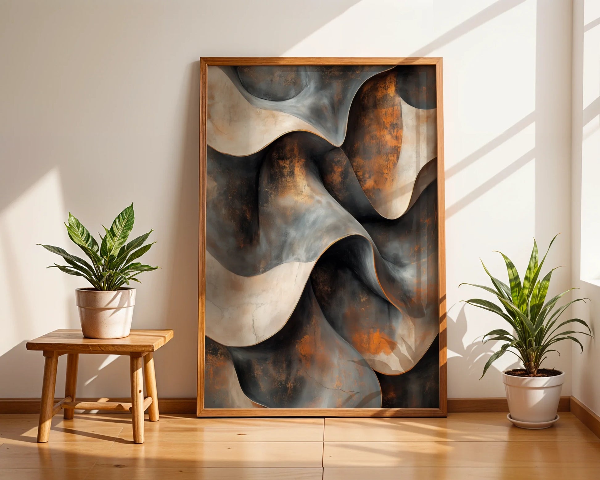 Industrial Abstract Art Copper Ribbons Folding in room