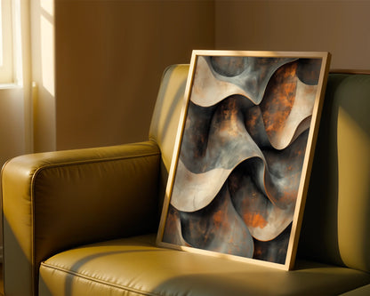 Industrial Abstract Art Copper Ribbons Folding in room