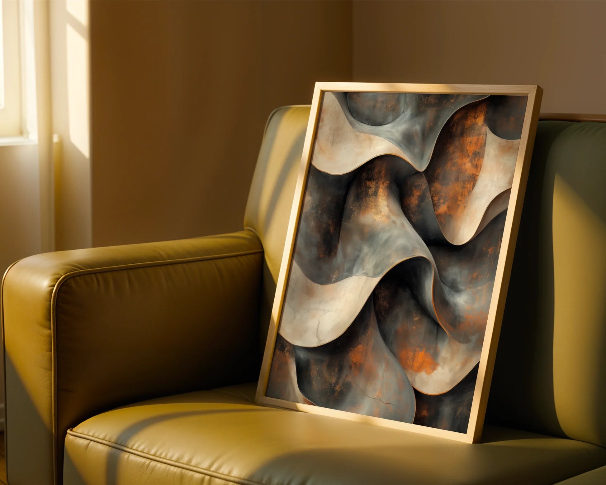 Industrial Abstract Art Copper Ribbons Folding in room