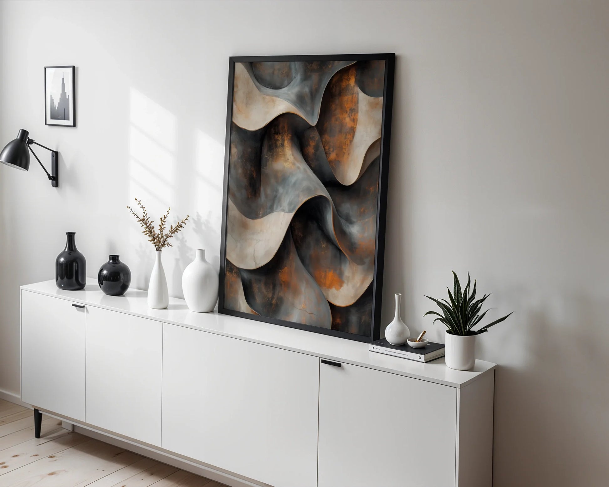 Industrial Abstract Art Copper Ribbons Folding in room