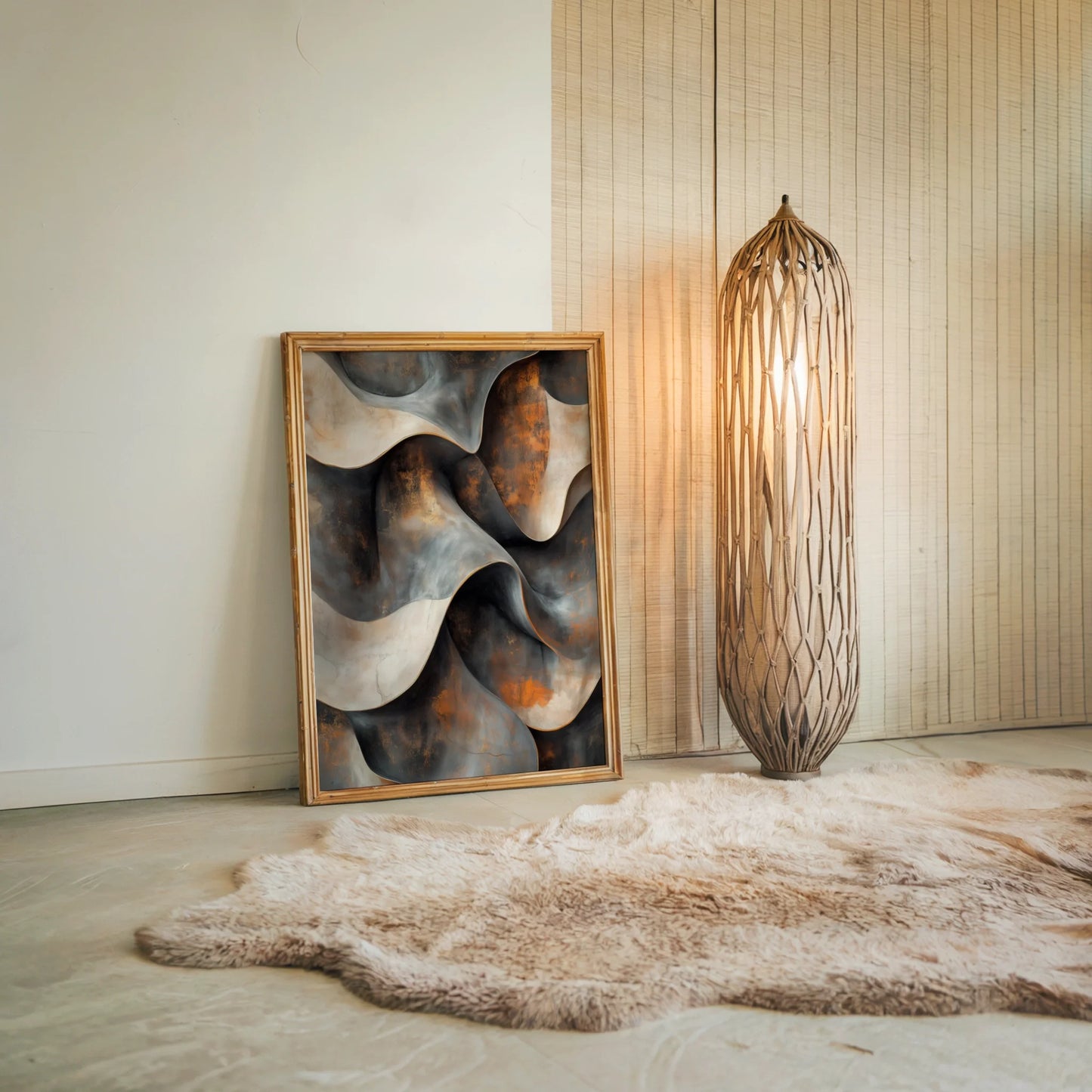 Industrial Abstract Art Copper Ribbons Folding in room