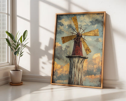 Dutch Windmill Golden Hour Cracked Texture in room