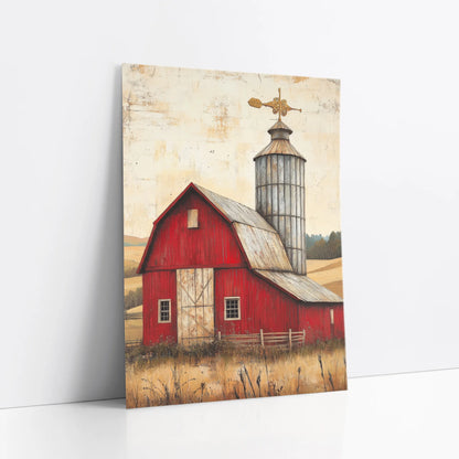 Rustic Red Barn Silo Weathervane Farmhouse art print