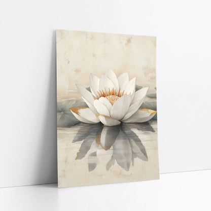 White Lotus Painting Golden Stamens Japandi art print