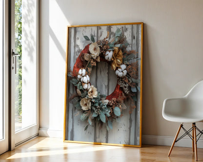 Rustic Autumn Wreath Cotton Bolls Eucalyptus in room