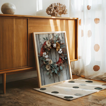 Rustic Autumn Wreath Cotton Bolls Eucalyptus in room