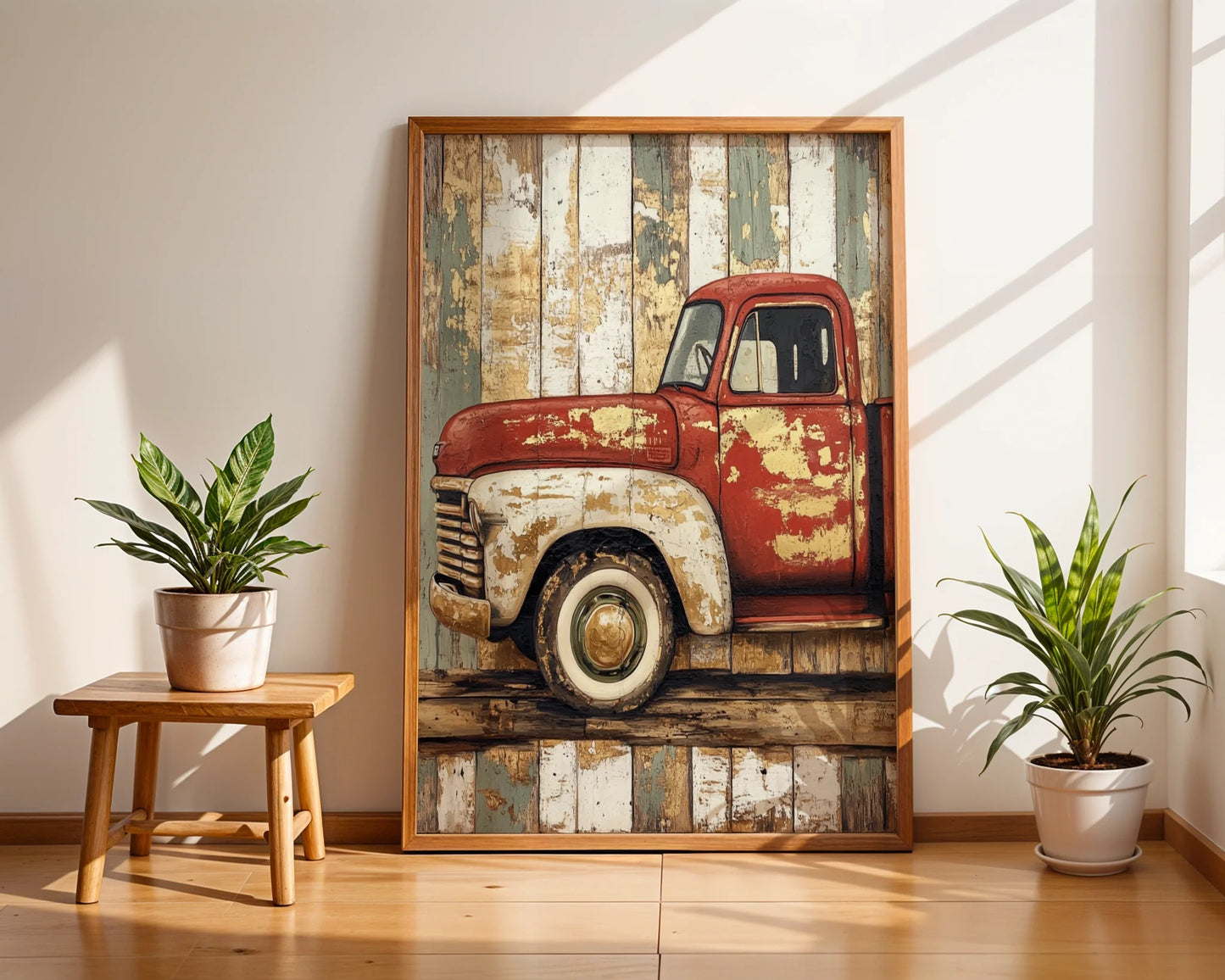 Red Truck Farmhouse Distressed Barn Wood in room