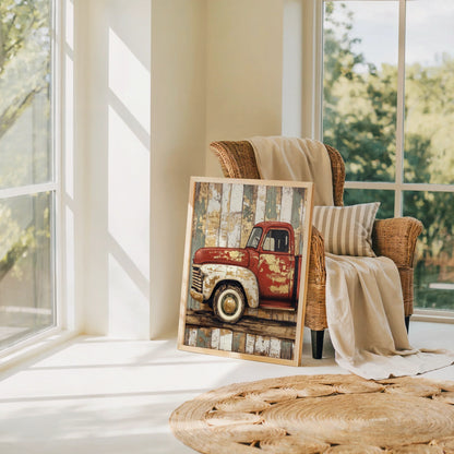 Red Truck Farmhouse Distressed Barn Wood in room