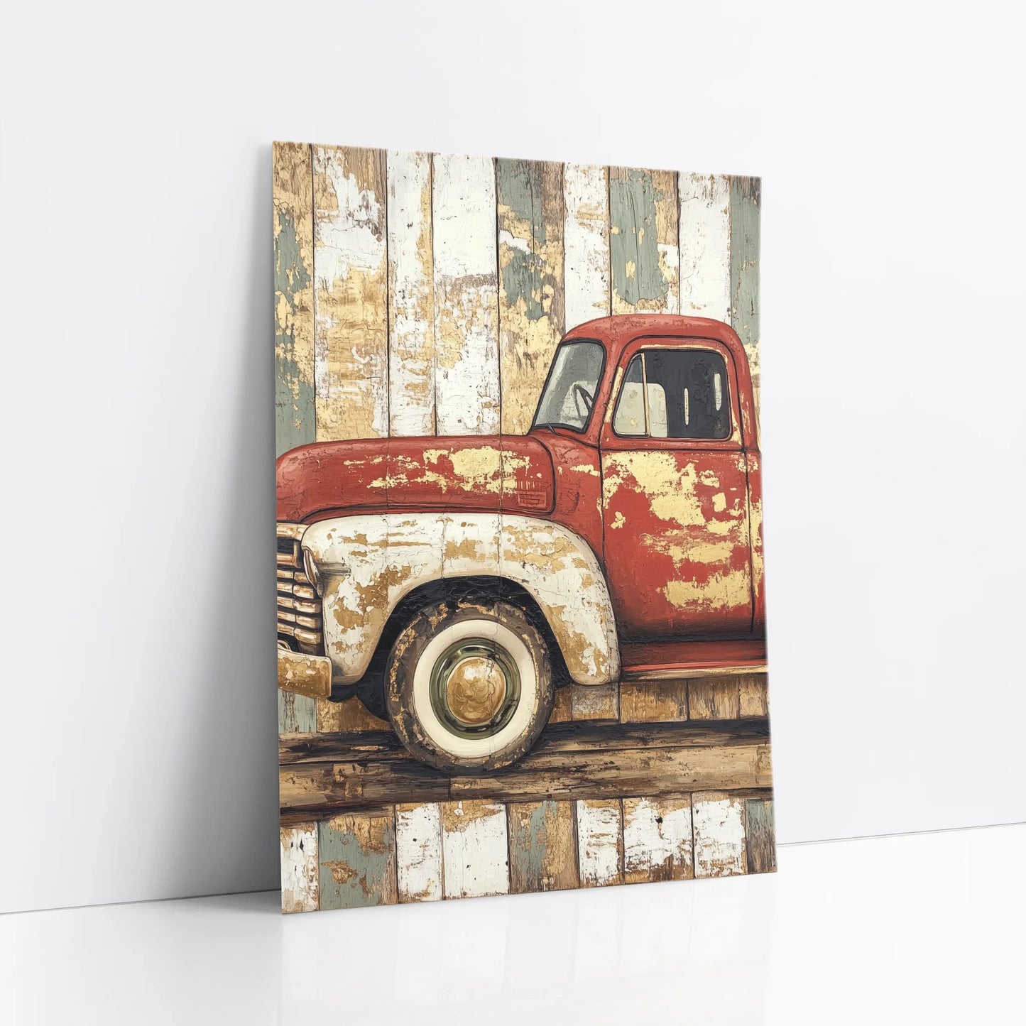 Red Truck Farmhouse Distressed Barn Wood art print