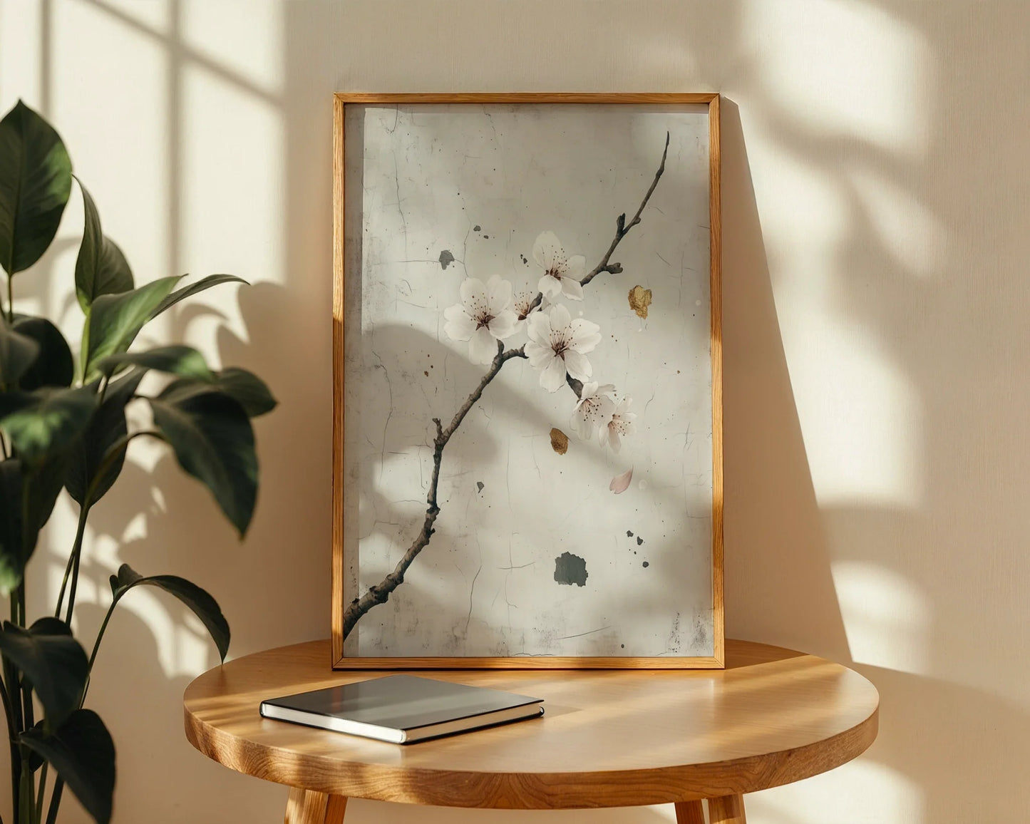 Cherry Blossom Art Japandi Textured Plaster in room
