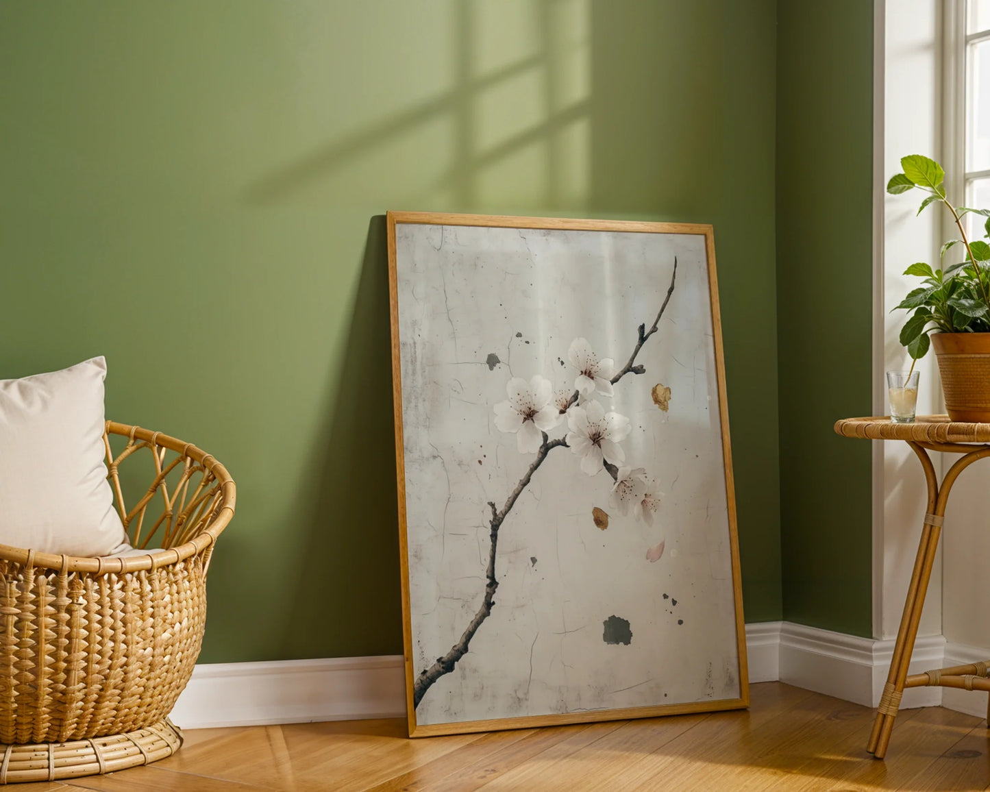 Cherry Blossom Art Japandi Textured Plaster in room