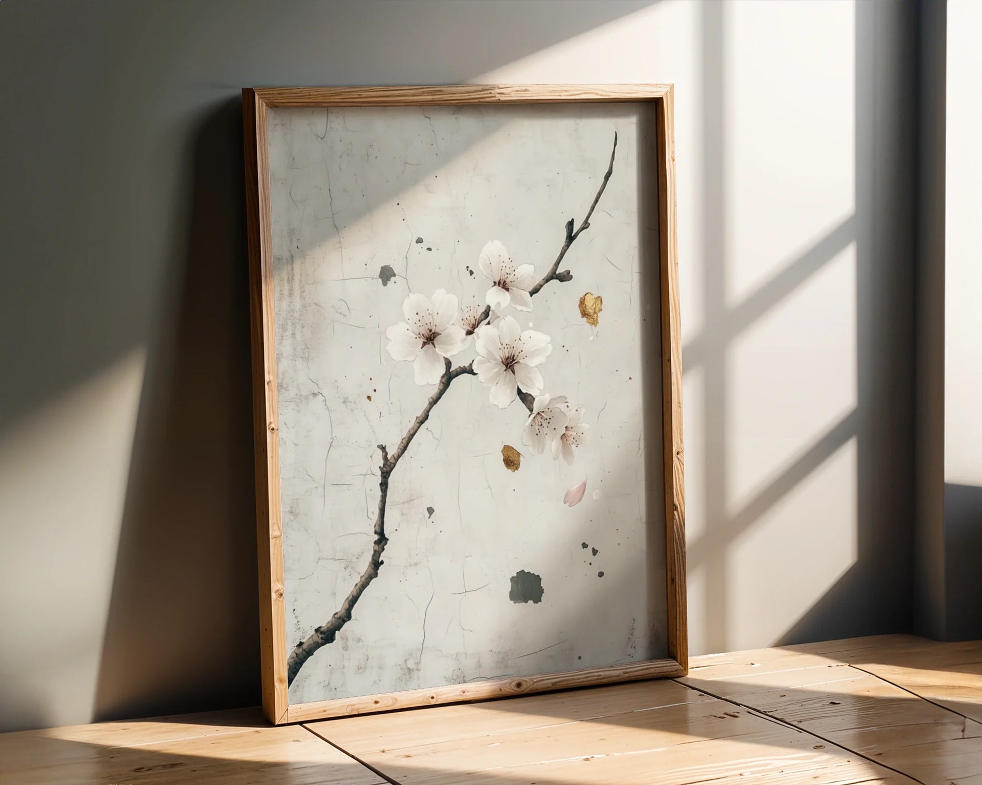 Cherry Blossom Art Japandi Textured Plaster in room