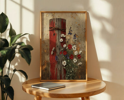 Rustic Farmhouse Wildflower Fence Post in room