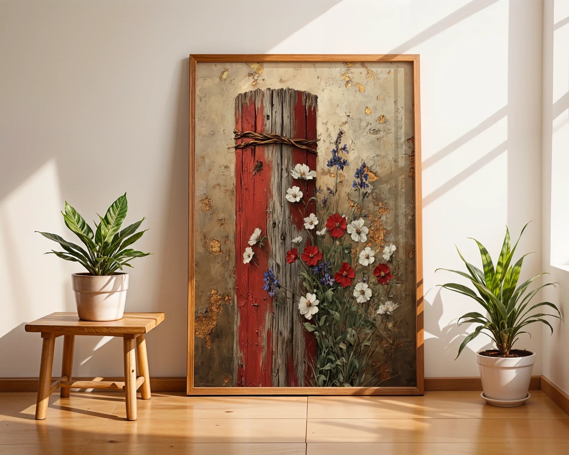 Rustic Farmhouse Wildflower Fence Post in room