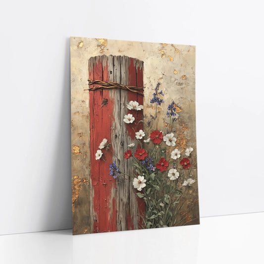 Rustic Farmhouse Wildflower Fence Post art print