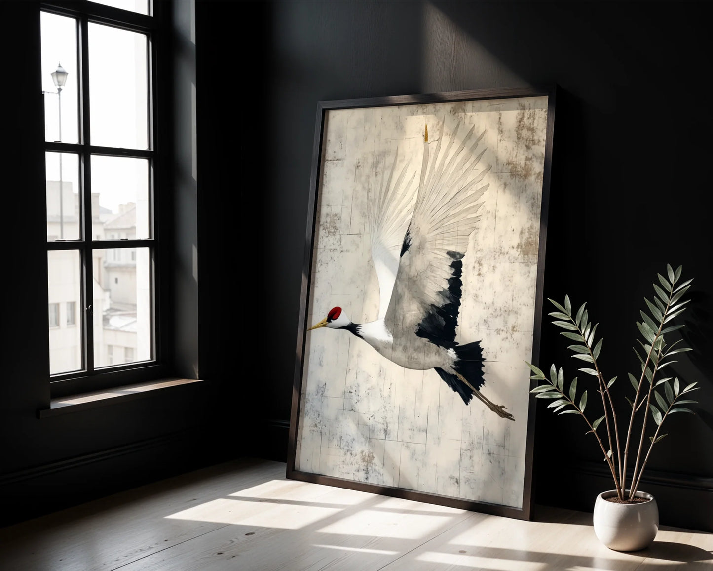 Japanese Crane Art Red-Crowned Bird Manuscript in room