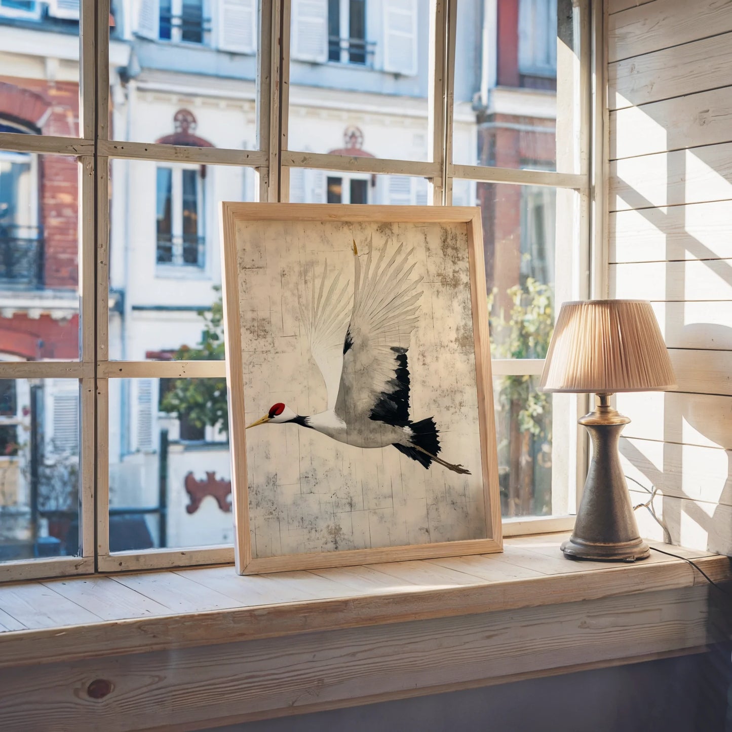 Japanese Crane Art Red-Crowned Bird Manuscript Canvas Print — Traditional Eastern bird imagery on weathered documents creates calm focal point for modern spaces