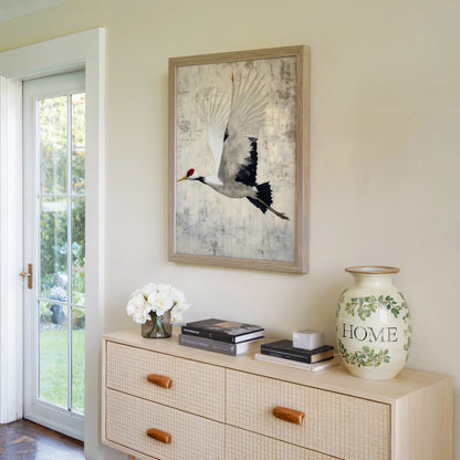 Japanese Crane Art Red-Crowned Bird Manuscript in room