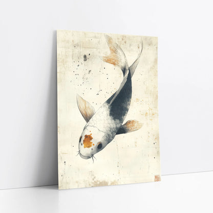 Koi Fish Art Japandi Style Aged Paper art print