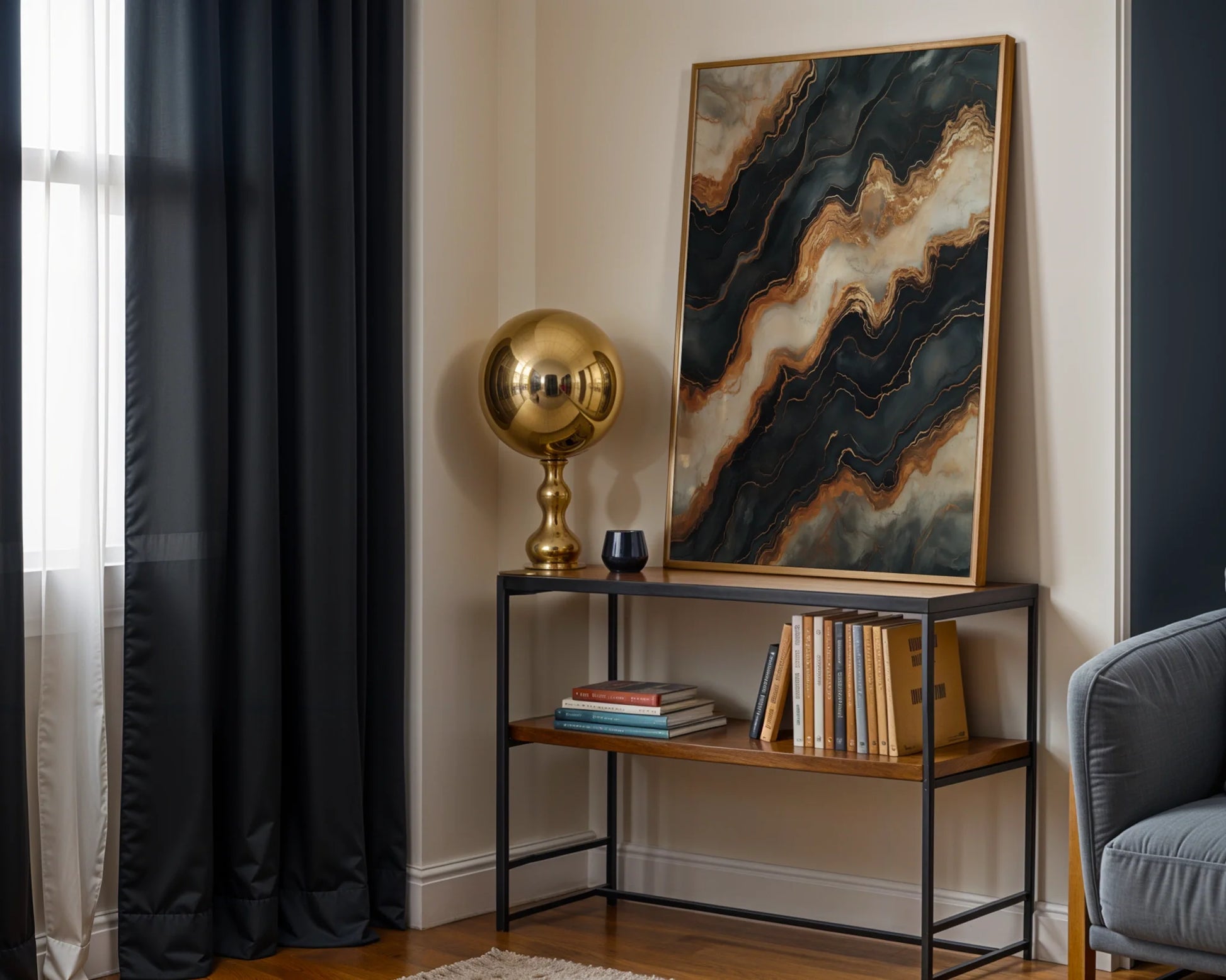 Copper Stone Mineral Veins Luxury Print in room