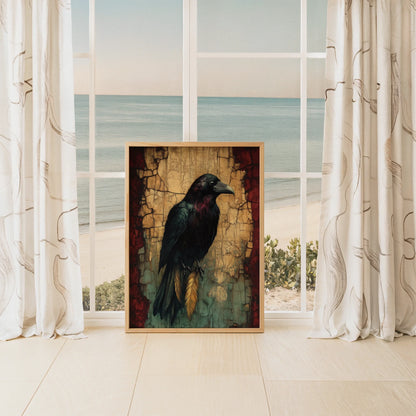 Raven Spirit Animal with Golden Talismans in room