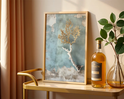Coastal Coral Art Golden Branches Textured in room